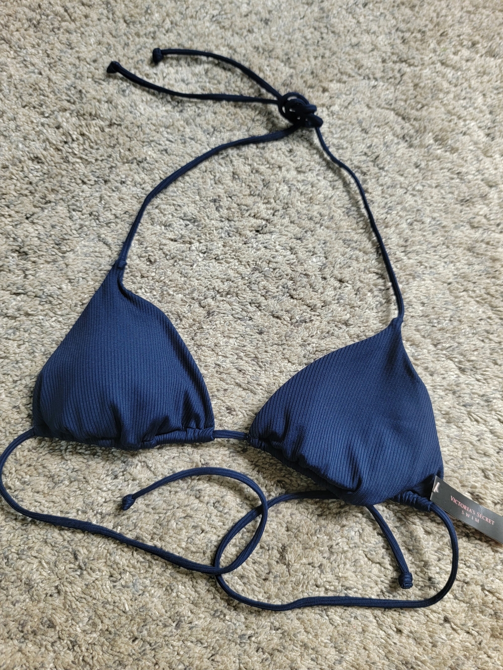Victoria's Secret Navy and Black Triangle Bikini Top Small NWT!
